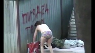 Russian homeless fuck outdoor