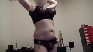 Fake Boobs - posing in lingerie top and pants. Shaved body