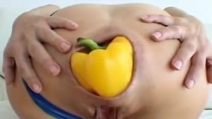 HUGE vegetable anal insertion