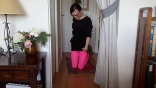 SissySlut Kalinka in pink opaque pantyhose