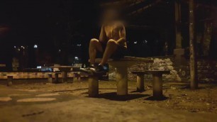 naked pissing on me and masturbating on the street the night