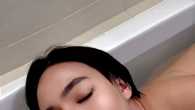 Pinay Ahri sucking her stepbrothers big fat cock in the bath tub